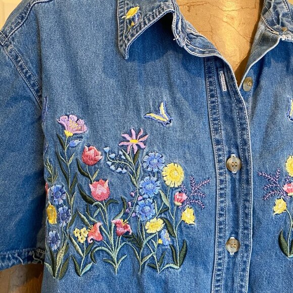 Bobbie Brooks Chambray Embroidered Button Down Shirt 18W/20W #192L - Picture 5 of 7